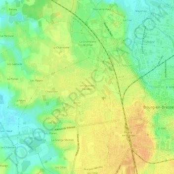 Carte topographique Les Grandes Cadalles, altitude, relief