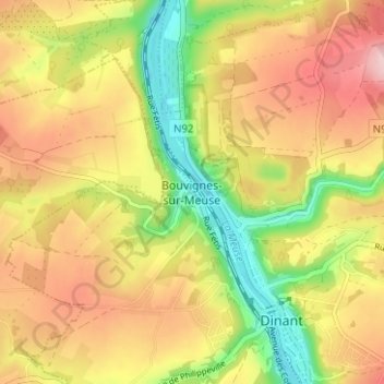 Carte topographique Bouvignes-sur-Meuse, altitude, relief