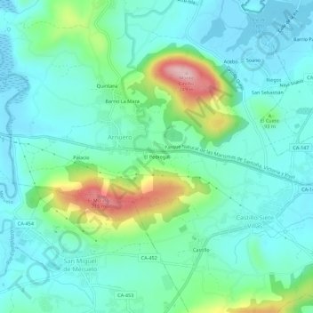 Carte topographique El Pedregal, altitude, relief