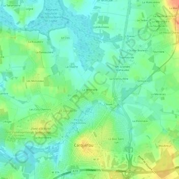 Carte topographique La Perdrière, altitude, relief