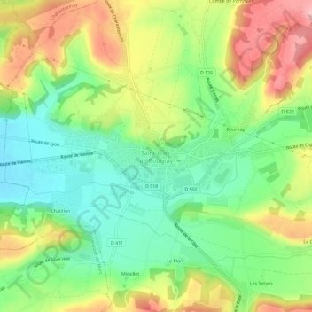 Carte topographique Saint-Jean-de-Bournay, altitude, relief