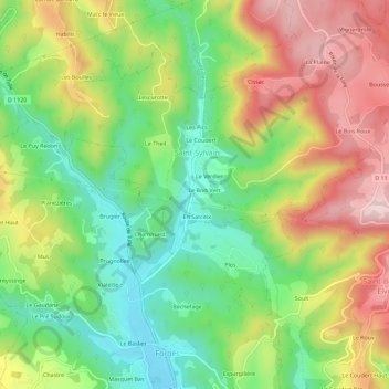 Carte topographique Les Villas, altitude, relief