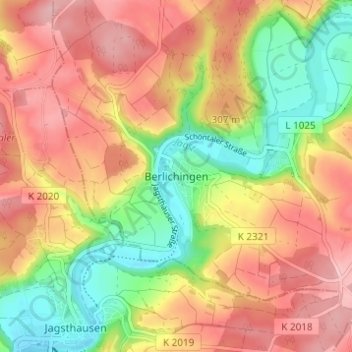 Carte topographique Berlichingen, altitude, relief