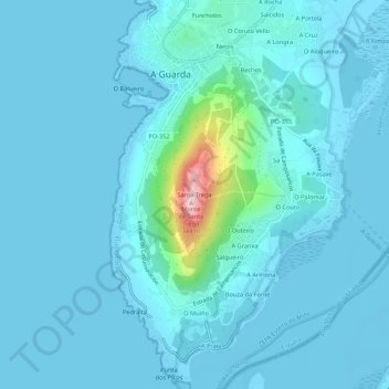 Carte topographique Santa Trega, altitude, relief