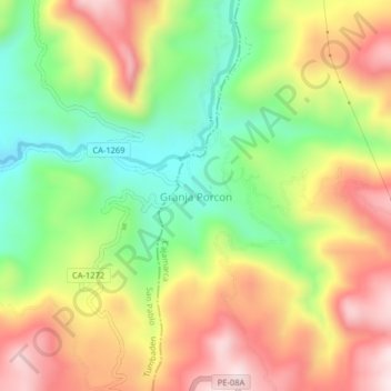 Carte topographique Granja Porcon, altitude, relief