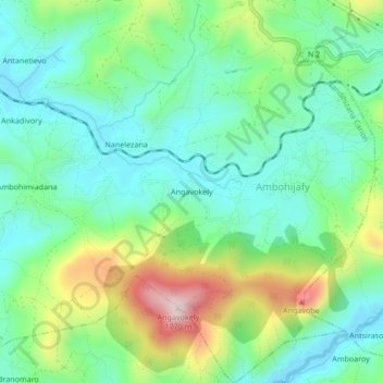 Carte topographique Angavokely, altitude, relief