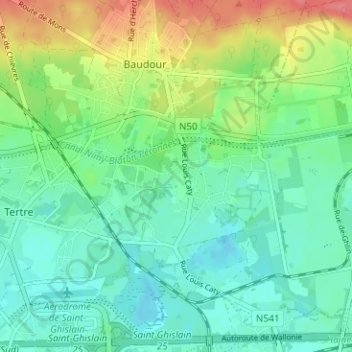 Carte topographique Douvrain, altitude, relief