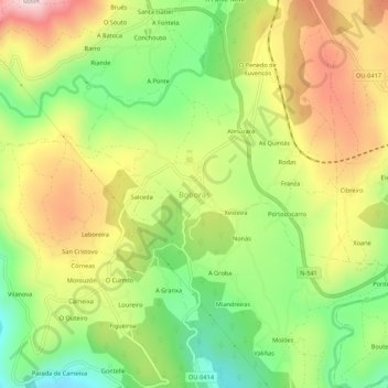 Carte topographique Boborás, altitude, relief