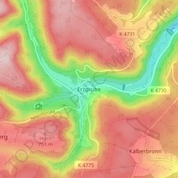 Carte topographique Erzgrube, altitude, relief