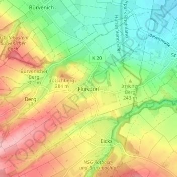 Carte topographique Floisdorf, altitude, relief