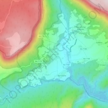 Carte topographique Zudaire, altitude, relief