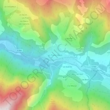 Carte topographique Les Thuiles Hautes, altitude, relief
