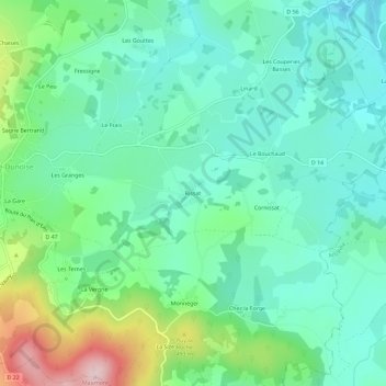Carte topographique Rissat, altitude, relief