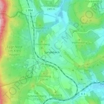 Carte topographique Sandebeck, altitude, relief