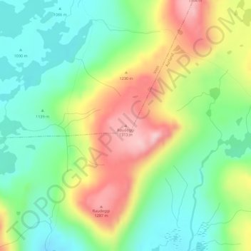 Carte topographique Raudeggi, altitude, relief