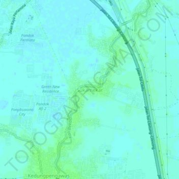 Carte topographique Sukamekar, altitude, relief