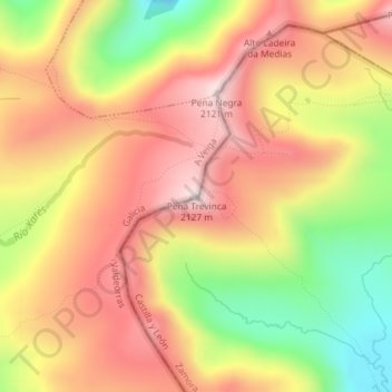 Carte topographique Peña Trevinca, altitude, relief