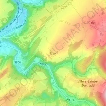 Carte topographique Ozo, altitude, relief
