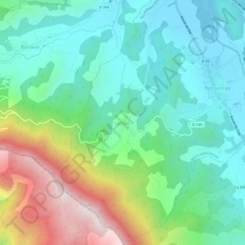 Carte topographique Jansac, altitude, relief