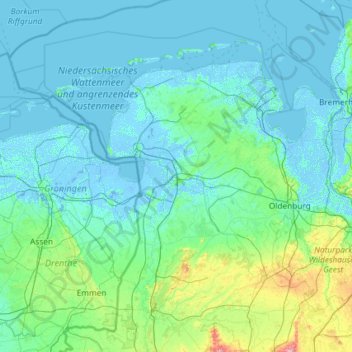 Carte topographique Leer (Ostfriesland), altitude, relief