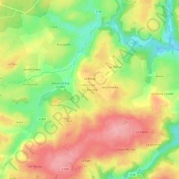 Carte topographique Les Courtins, altitude, relief