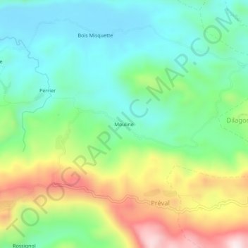 Carte topographique Mouline, altitude, relief