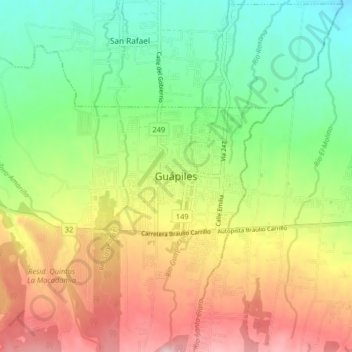Carte topographique Guápiles, altitude, relief