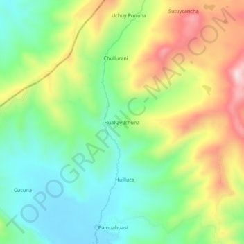Carte topographique Huallay Ichuna, altitude, relief