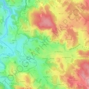 Carte topographique Le Mazel, altitude, relief