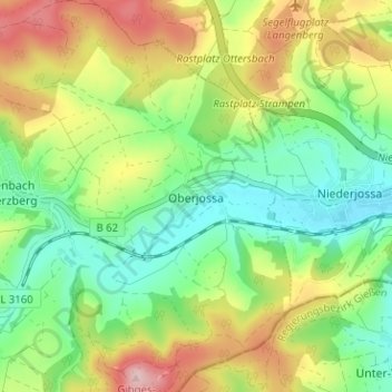 Carte topographique Oberjossa, altitude, relief