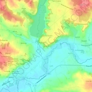 Carte topographique Lauzanac, altitude, relief