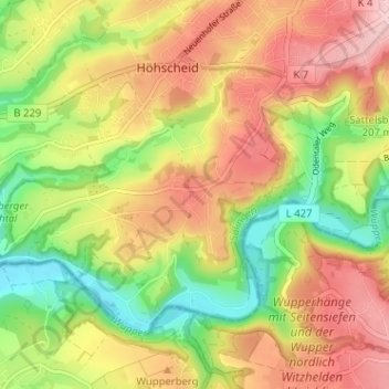 Carte topographique Widdert, altitude, relief