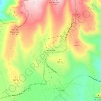 Carte topographique Los Valles, altitude, relief
