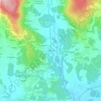 Carte topographique O Hospital, altitude, relief