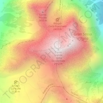 Carte topographique Appennino abruzzese, altitude, relief