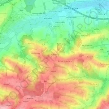 Carte topographique Hinterberg, altitude, relief