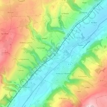 Carte topographique Les Ayes, altitude, relief