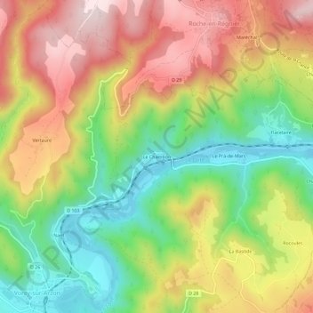 Carte topographique Le Chambon, altitude, relief