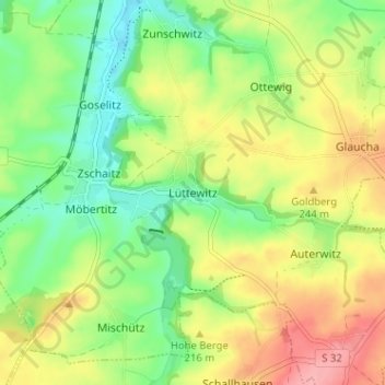 Carte topographique Lüttewitz, altitude, relief