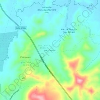 Carte topographique Juan Casiano, altitude, relief