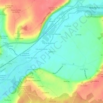 Carte topographique Baigneux, altitude, relief