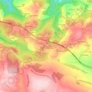 Carte topographique Pena de Eiriz, altitude, relief
