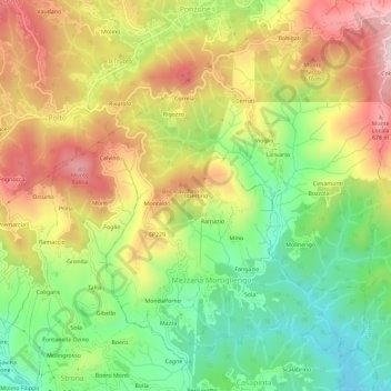 Carte topographique Ubertino, altitude, relief