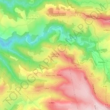 Carte topographique Anglards-le-Pommier, altitude, relief