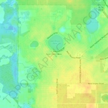 Carte topographique Avon Park Lakes, altitude, relief