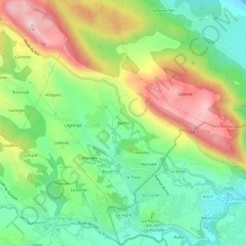 Carte topographique Barthe, altitude, relief