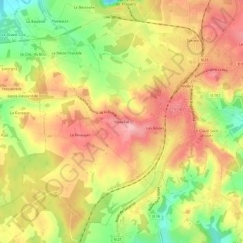 Carte topographique Mauchat, altitude, relief