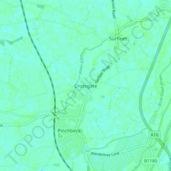Carte topographique Crossgate, altitude, relief
