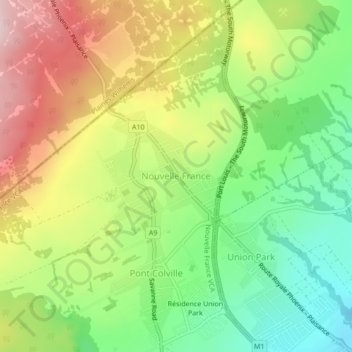 Carte topographique Nouvelle-France, altitude, relief