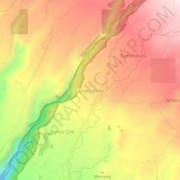 Carte topographique Ujung Bulu, altitude, relief